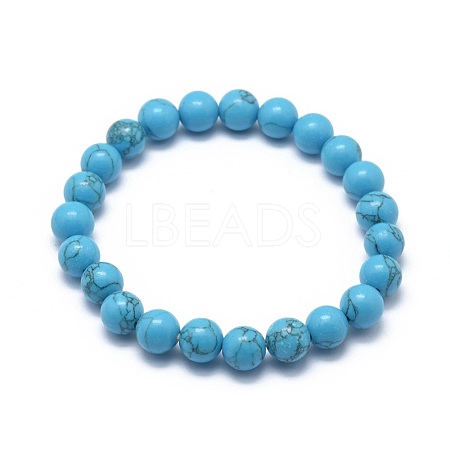 Synthetic Turquoise Jasper Bead Stretch Bracelets BJEW-K212-A-022-1