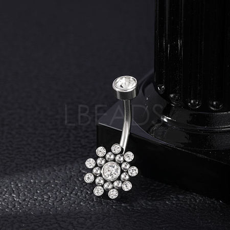 304 Stainless Steel Clear Cubic Zirconia Curved Barbell Belly Button Rings AJEW-D306-03P-01-1