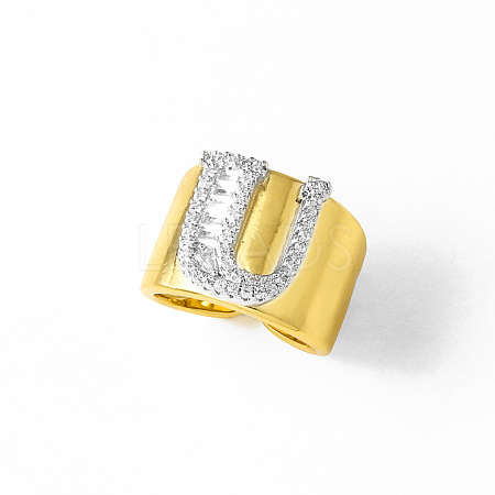 Brass Micro Pave Clear Cubic Zirconia Cuff Open Rings FS-WGA5D1D-21-1