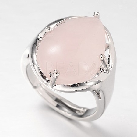 Teardrop Platinum Tone Brass Gemstone Adjustable Wide Band Rings RJEW-L062-02C-1