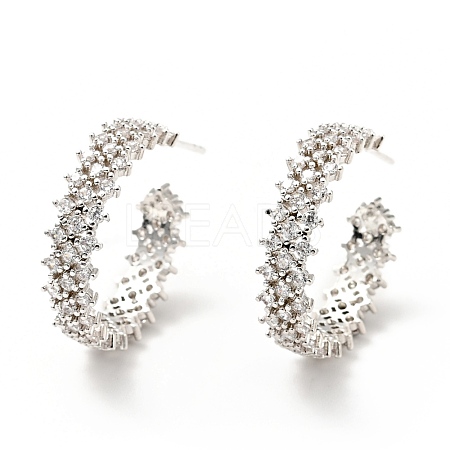 Cubic Zirconia C-Shaped Stud Earrings EJEW-G295-03P-1