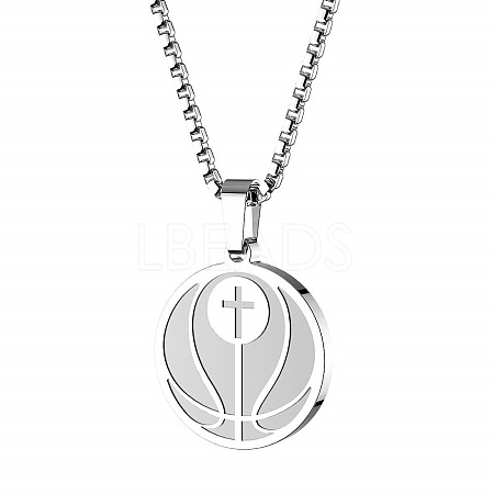 304 Stainless Steel Cross Sport Ball Pendant Necklaces WG79706-03-1