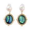 Pearl & Paua Shell Dangle Stud Earrings EJEW-P256-09G-1