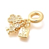 Brass Clear Cubic Zirconia Paw Print & Girl & Letter European Dangle Charms KK-U048-26G-2