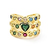 Colorful Cubic Zirconia Heart Open Cuff Ring RJEW-C061-03G-2