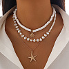 Shell Shape & Starfish Alloy & Plastic Pearl & Polymer Clay Pendant 3 Layered Necklaces for Women FS-WG726DA-10-1