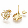 Brass Micro Pave Clear Cubic Zirconia Stud Earrings EJEW-S208-037-1