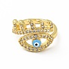 Enamel Horse Eye Open Cuff Ring with Clear Cubic Zirconia RJEW-A008-02G-2