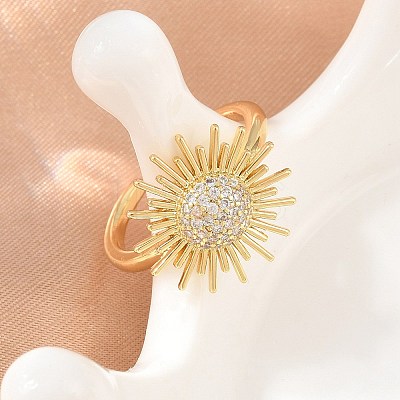 Sun Brass Micro Pave Cubic Zirconia Cuff Open Rings for Women CU-CBA0A21-05G-1