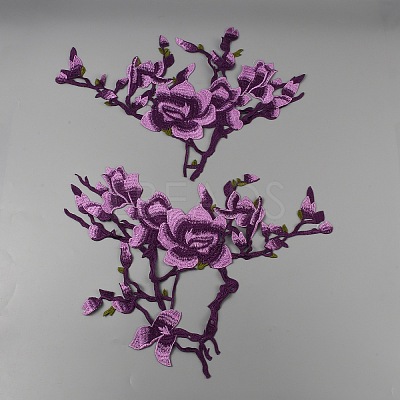 Flower & Branch Pattern Polyester Fabrics Computerized Embroidery Cloth Sew on Appliques PATC-WH0009-05A-1