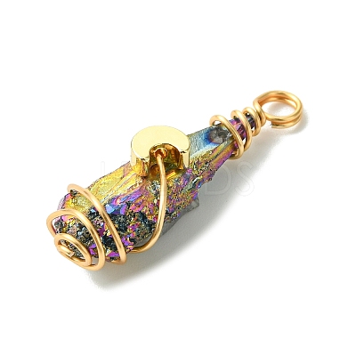 2Pcs Electroplated Natural Quartz Crystal Dyed Copper Wire Wrapped Pendants PALLOY-JF03171-01-1