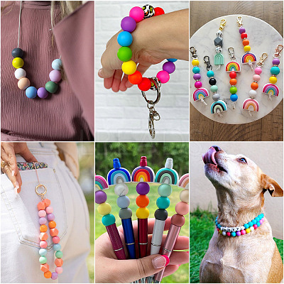 40Pcs 4 Colors Round Silicone Focal Beads SIL-TAD0001-02A-1