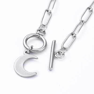 Non-Tarnish Moon 304 Stainless Steel Pendant Necklaces NJEW-JN02888-02-1