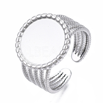 304 Stainless Steel Open Cuff Finger Ring Cabochon Settings STAS-T060-06-1