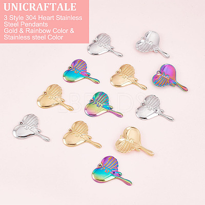 12Pcs 3 Colors 304 Stainless Steel Pendants STAS-UN0039-27-1