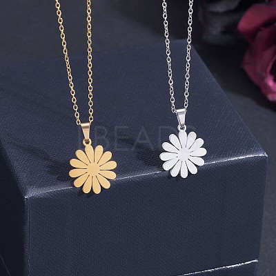 316 Surgical Stainless Steel Daisy Stud Earrings and Pendant Necklace JX376A-1
