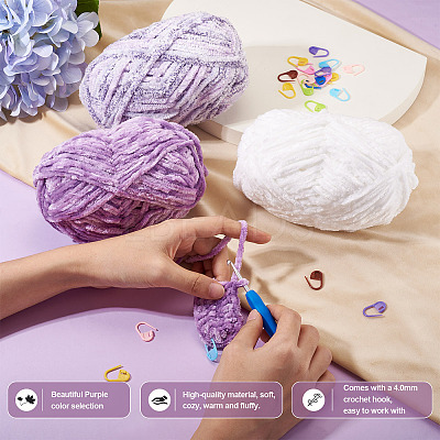 3 Rolls Super Bulky Plush Polyester Chenille Yarn OCOR-MB0001-06A-1