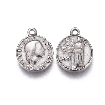 Tarnish Resistant 304 Stainless Steel Coin Charms X-STAS-F207-07P-1