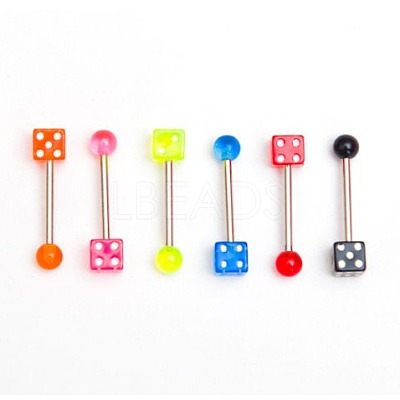 10Pcs Dice 316L Surgical Stainless Steel with Acrylic Tongue Rings FS-WGEA7F0-11-1