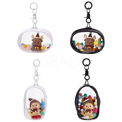 4Pcs 4 Styles Mini Oval Transparent PVC Zipper Coin Purse Wallets Bags with Clasps and Balls AJEW-GO0001-94-1