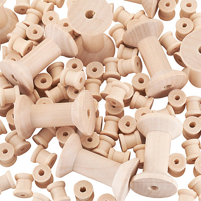 250 Pcs 2 Styles Wooden Empty Spools WOOD-TA0001-58-1