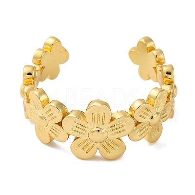 Rack Plating Brass Flower Open Cuff Rings for Women RJEW-S242-01G-B-1