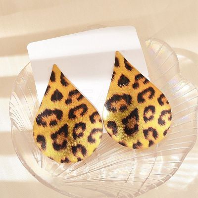Leopard Print Alloy Dangle Stud Earrings LS-EJEW-K304-01E-G-1
