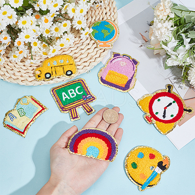 8Pcs 8 Styles Back to School Polyester Clothing Patches PATC-CY0001-55-1