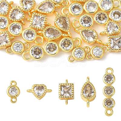 20Pcs 5 Styles Brass Pave Clear Cubic Zirconia Links Connector Charms KK-FS0002-05-1
