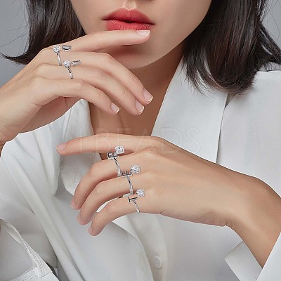Anti-Tarnish Rhodium Plated 925 Sterling Silver Initial Letter Open Cuff Ring JR852C-1