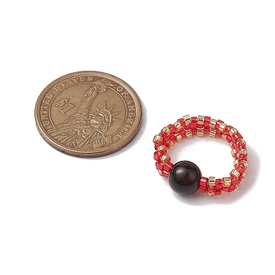 Glass Seed Beaded Stretch Finger Rings RJEW-MZ00019-1