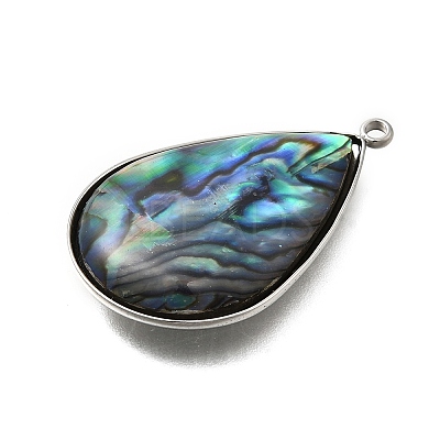 304 Stainless Steel Pave Natural Paua Shell Pendants STAS-Z125-01F-P-1
