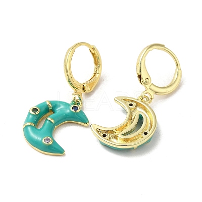 Crescent Moon Golden Brass Dangle Leverback Earrings EJEW-L268-031G-04-1