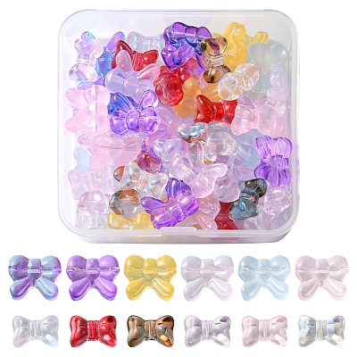 60Pcs 12 Style Transparent Spray Painted Glass Beads GLAA-FS0001-49-1