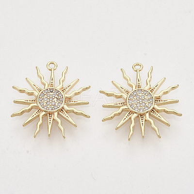 Brass Micro Pave Clear Cubic Zirconia Solar Eclipse Pendants ZIRC-T011-27G-NF-1-1