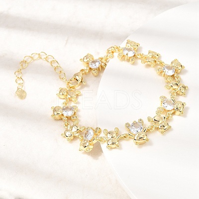 Brass Micro Pave Cubic Zirconia Link Chain Bracelets for Women BJEW-D457-01G-03-1