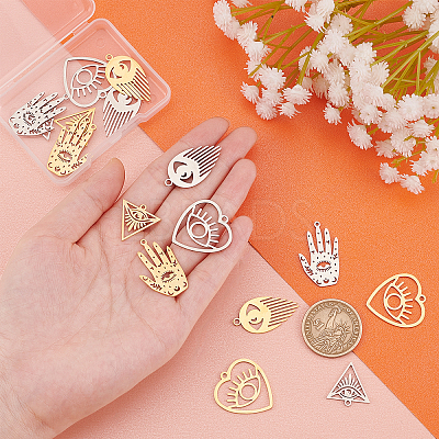 16Pcs 4 Style 201 Stainless Steel Pendants STAS-DC0001-63-1