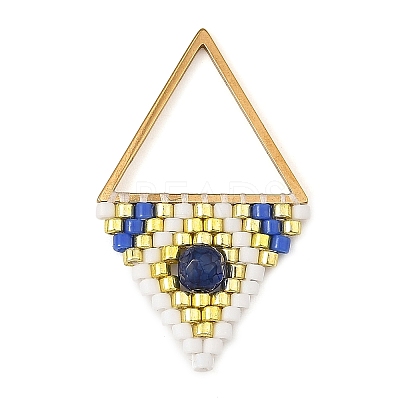 Natural Agate(Dyed & Heated) Faceted Round & Glass Seed Beaded Pendants PALLOY-MZ01405-01-1
