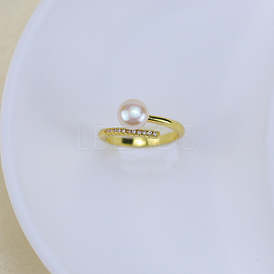 Natural Freshwater Pearl with Clear Cubic Zirconia Cuff Rings WGACE42-25-1