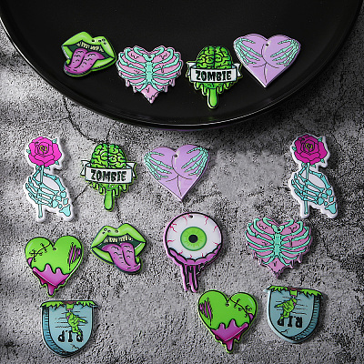 18pcs 9 styles Acrylic Pendant Halloween Terror Eye Beads Big Tongue Love Skeleton Hand Pendant DIY Jewelry Accessories JX817A-1