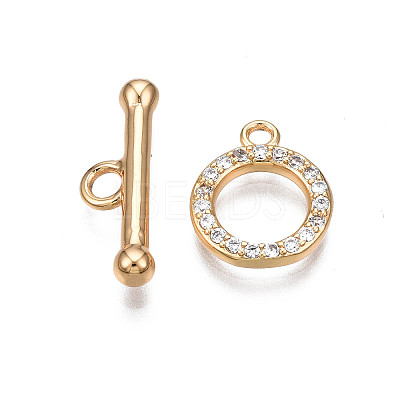 Brass Micro Pave Clear Cubic Zirconia Toggle Clasps X-KK-Q278-014-NF-1