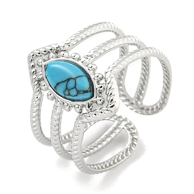 304 Stainless Steel Synthetic Turquoise Cuff Rings G-Z056-03P-04-1