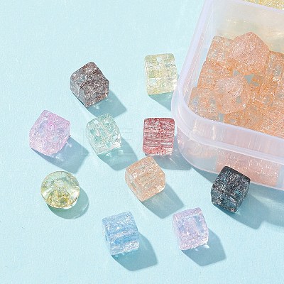 155Pcs 10 Style Transparent Crackle Glass Beads GLAA-FS0001-47-1