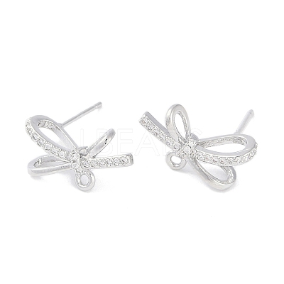 Left and Right Brass Pave Clear Cubic Zirconia Stud Earring Findings KK-F875-02P-1