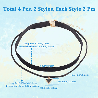 4Pcs 2Styles Alloy & Black Velvet Inverted Triangle Pendant Double Layer Choker Necklaces NJEW-WH20002-11B-1