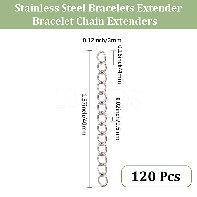 120Pcs 304 Stainless Steel Chain Extender CHS-BM0001-12-1
