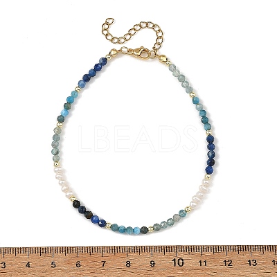 Gradient Faceted Round Natural Mixed Stone & Potato Natural Pearl Beaded Anklets AJEW-AN00873-03-1