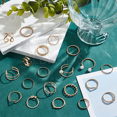 2 Sets 2 Styles Plastic Imitation Pearl Open Cuff Rings Set RJEW-AN0001-07-1