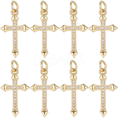 8Pcs Brass Micro Pave Clear Cubic Zirconia Pendants KK-SC0007-99-1