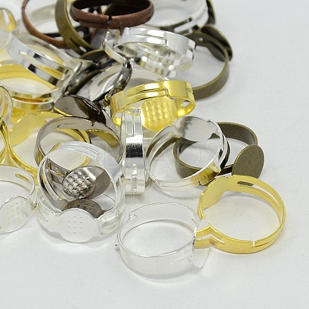 Adjustable Mixed Brass & Iron Pad Ring Settings DIY Finger Ring Findings KK-X0069-1